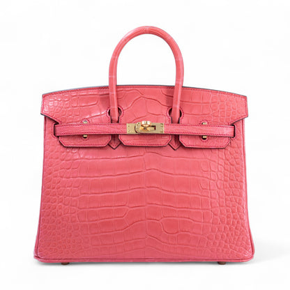 HERMÈS Birkin 25 Bougainvillea Matte Alligator Gold hardware
