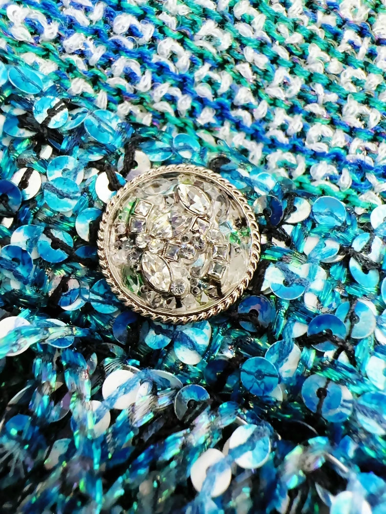 Chanel 23P light blue sequined four-pocket knit cardigan
