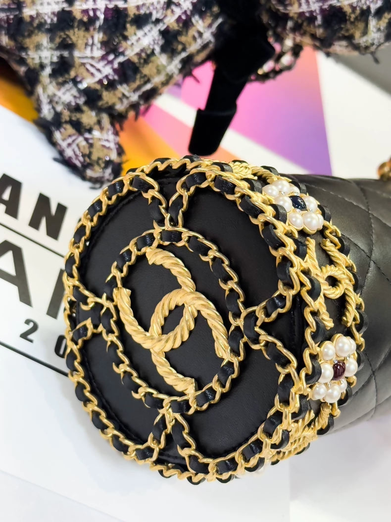 Chanel 21A Black and Gold Bucket Bag