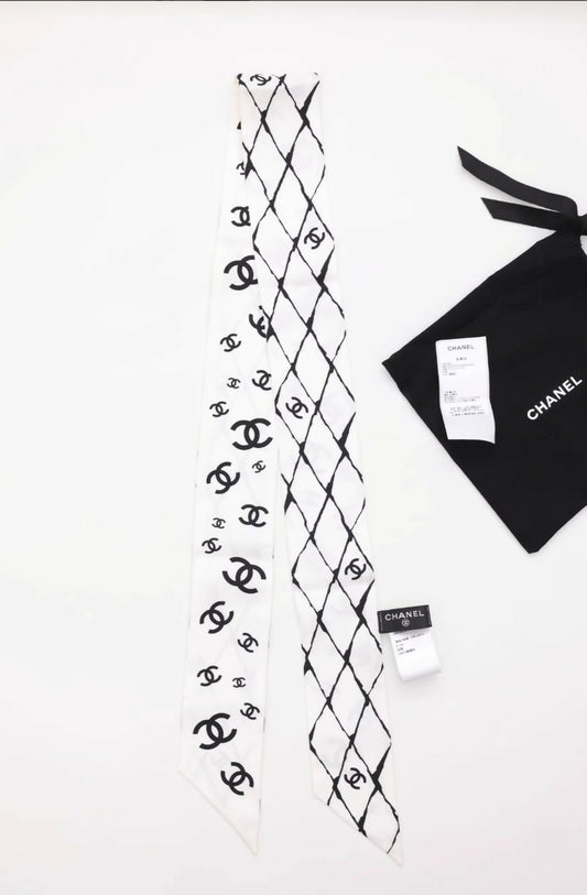 Chanel 23s Twilly Black and White Check Double C Scarf