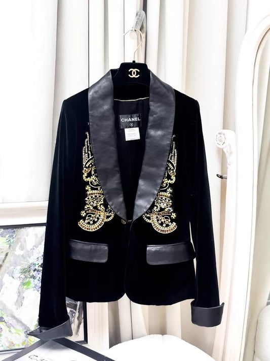 Chanel 10A Paris Shanghai Collection Black Velvet Suit jacket