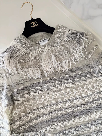Chanel 2011 Grey Feather Knit Top