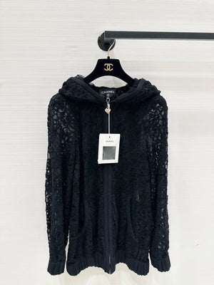 Chanel 25B black lace hooded jacket, F38,