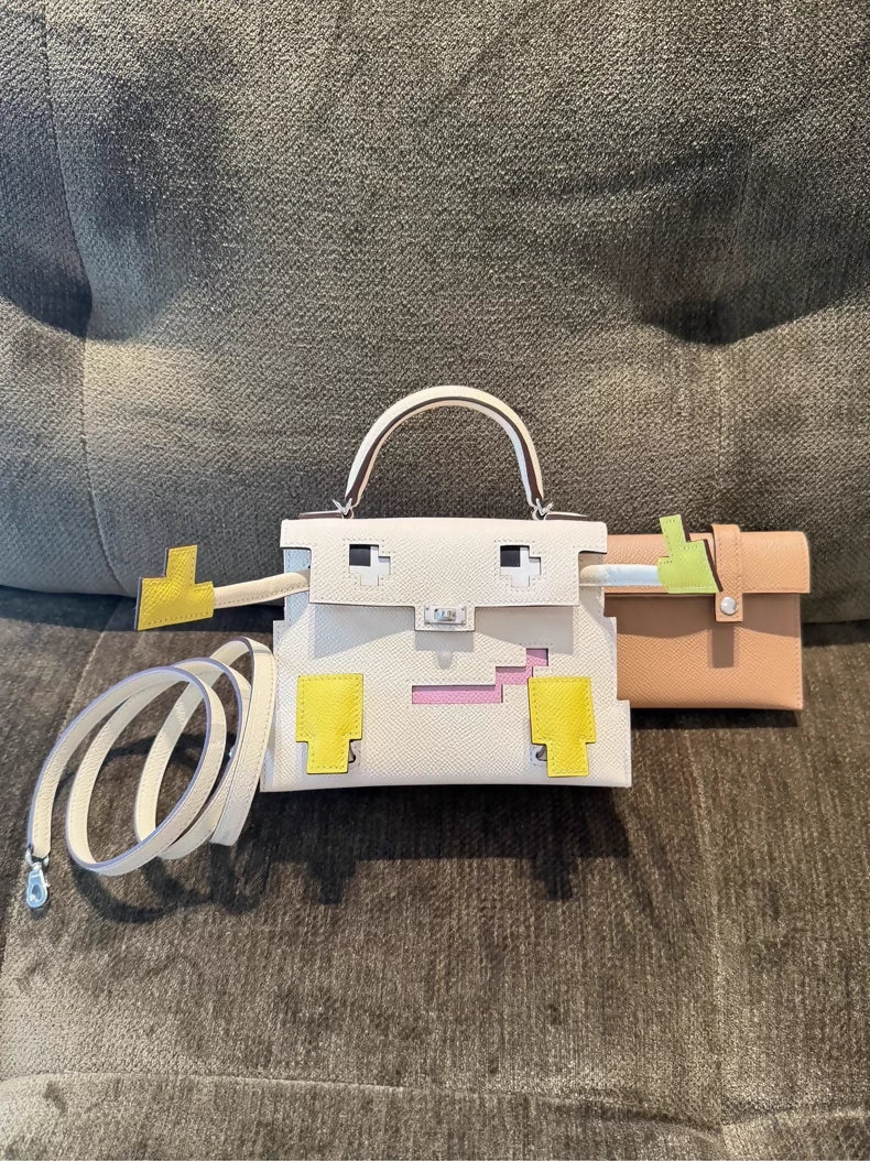 Hermès Kellydole Picto Epsom Nata / Lime / Mauve Sylvestre / Chai palladium hardware