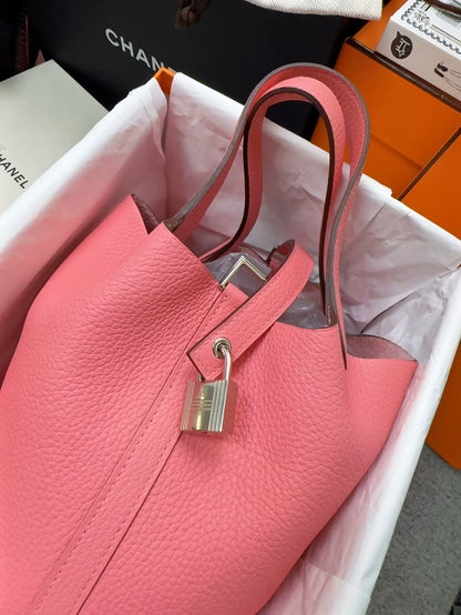 Hermes Picotin 18 lipstick red rose Togo leather palladium hardware