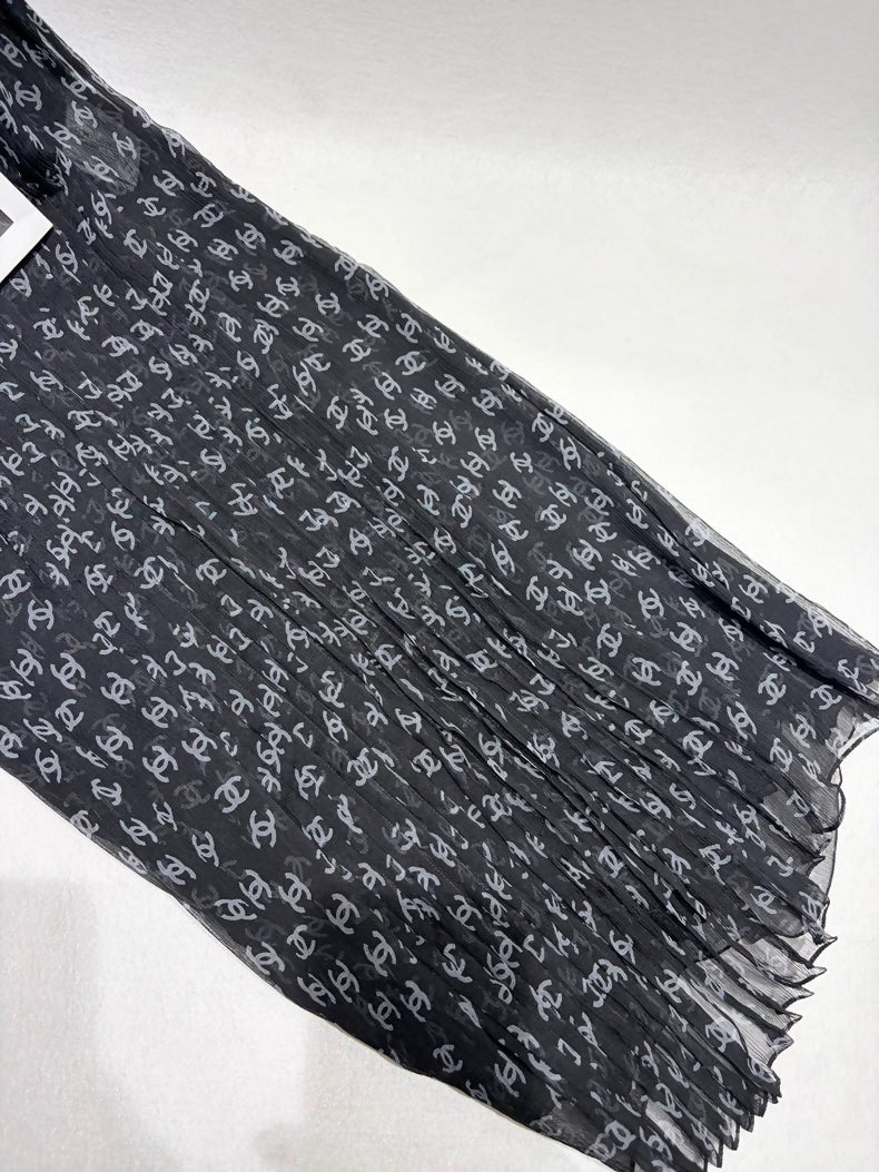 Chanel 20P all-over double C black print silk dress
