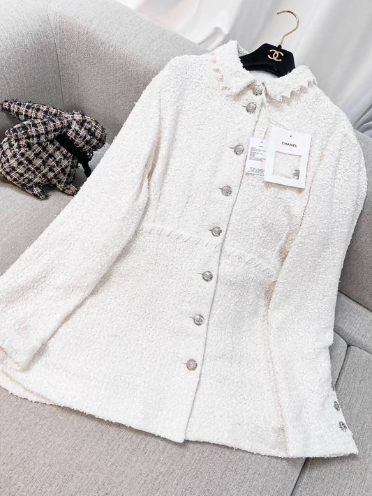 Chanel 24s white sequined tweed jacket