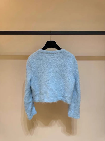 Chanel 19N blue mohair cardigan