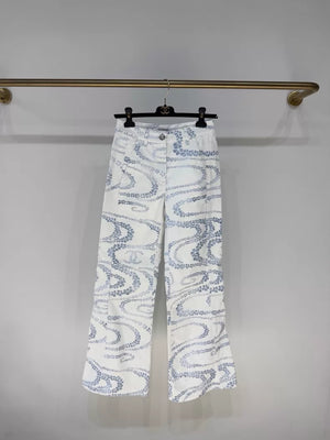 Chanel 25M white and blue wide-leg jeans