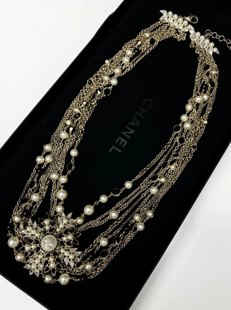 Chanel 20A heavy multi-layered pearl and glass necklace