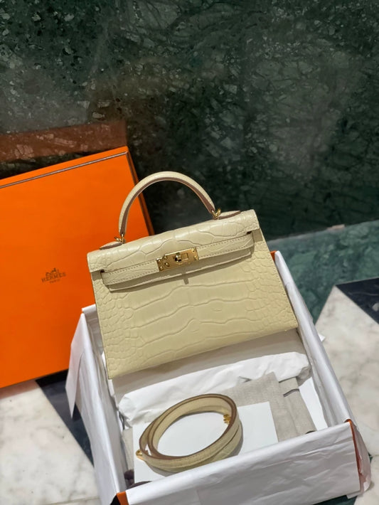 Hermes mini Kelly Y1 vanille matte alligator leather gold hardware