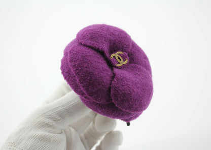 Chanel Vintage 81-85 Tweed Purple Large Camellia Brooch