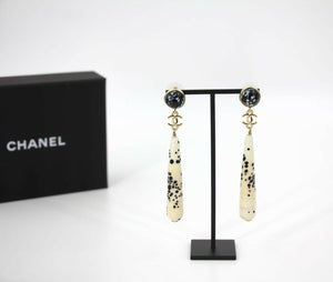 Chanel 26A Resin Polka Dot Black and White Drop Stud Earrings