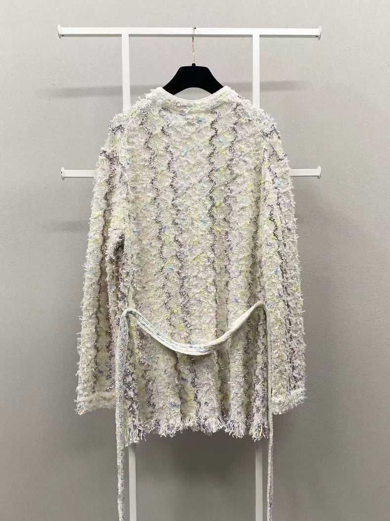 Chanel White Woven Glitter V-Neck Jacket