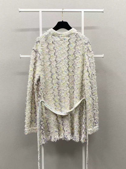 Chanel White Woven Glitter V-Neck Jacket