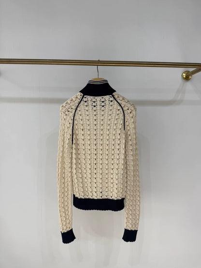 Miu Miu 2026 new color-blocked crochet letter cutout jacket