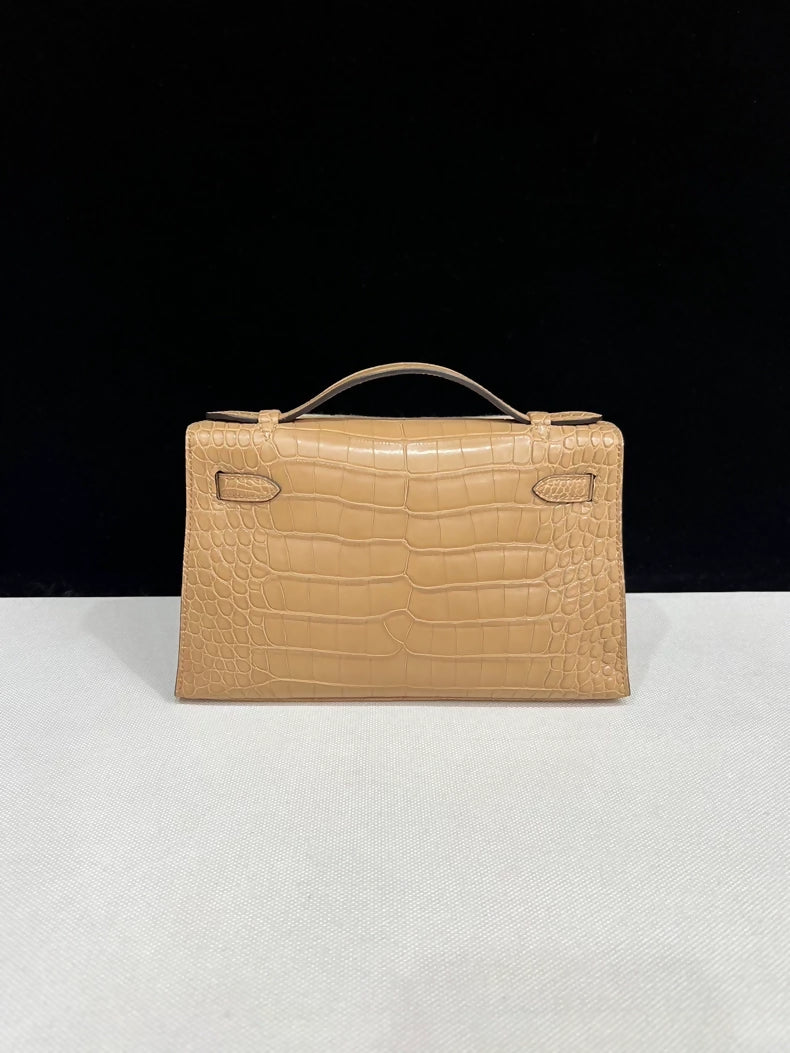 Hermes kelly pochette Chai Matte Crocodile leather Gold Hardware