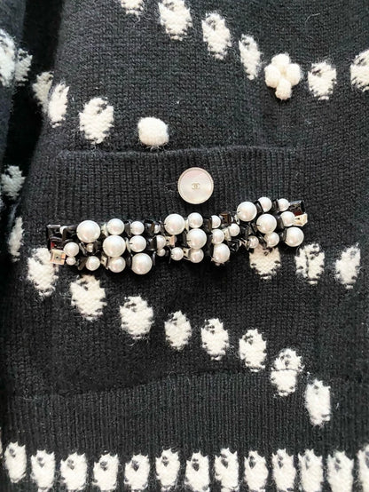 Chanel 25p black pearl wool knit cardigan