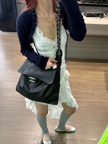 Chanel black and silver large crossbody bag