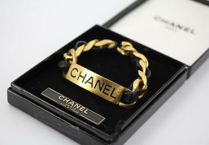 Chanel Vintage 95P Gold-plated Leather Bracelet