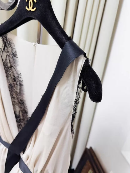 Chanel 2010 Beige/Nude Dress with Black Lace Ribbon