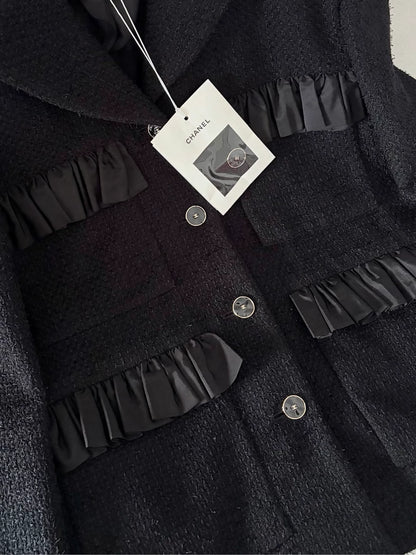 Chanel 26P Black Tweed Ruffled Jacket