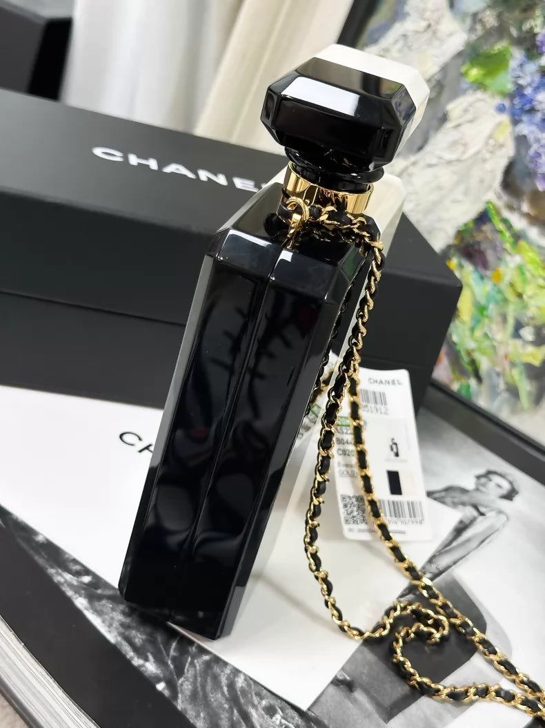 Chanel 20k black and white acrylic perfume bottle evening bag minaudieres