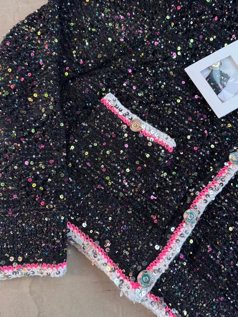 Chanel 24C Black and Pink Sequin Cardigan
