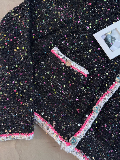 Chanel 24C Black and Pink Sequin Cardigan