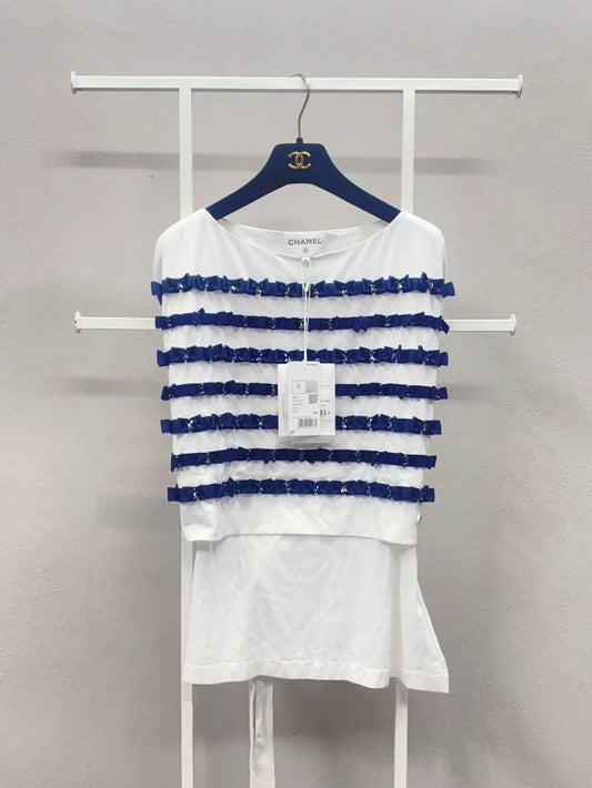 Chanel 21c blue& white top