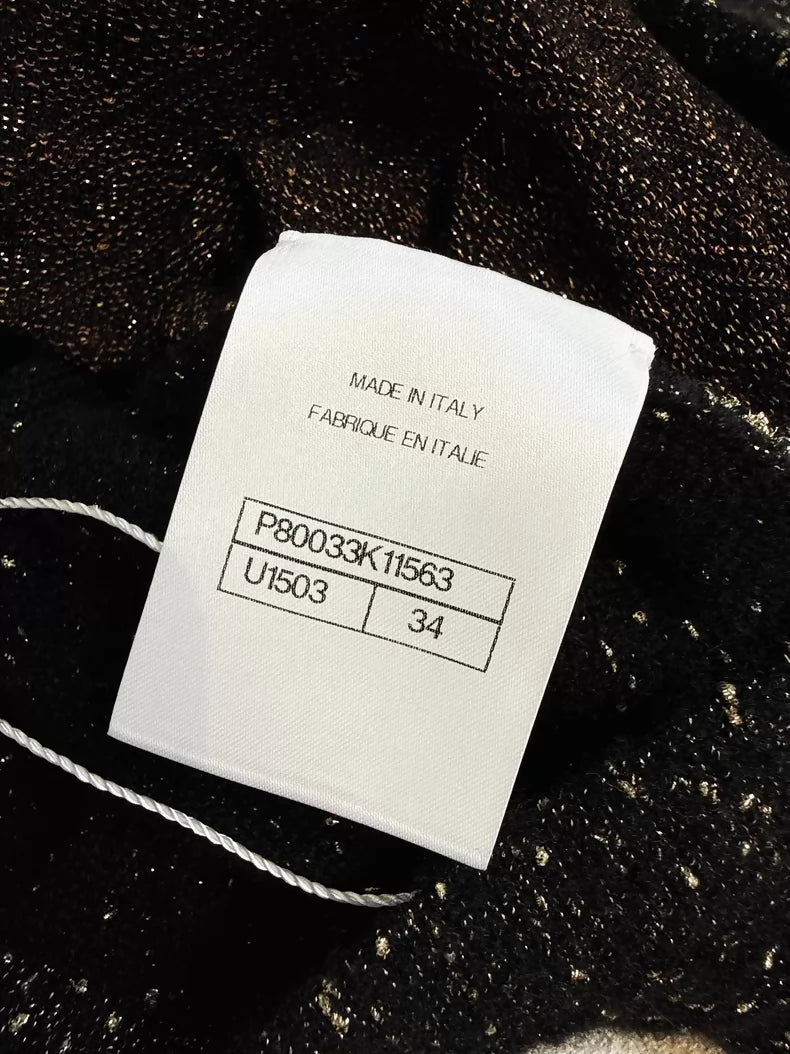 Chanel 25a Black and Gold Floral and Bird Embroidered Knit Cardigan