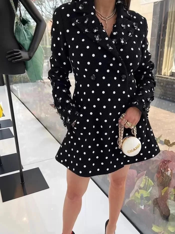 Chanel 23SS black tweed with polka dots dress