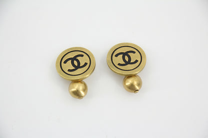 Chanel Vintage 94A Metal Black CC Round Gold Cufflinks/Buttons