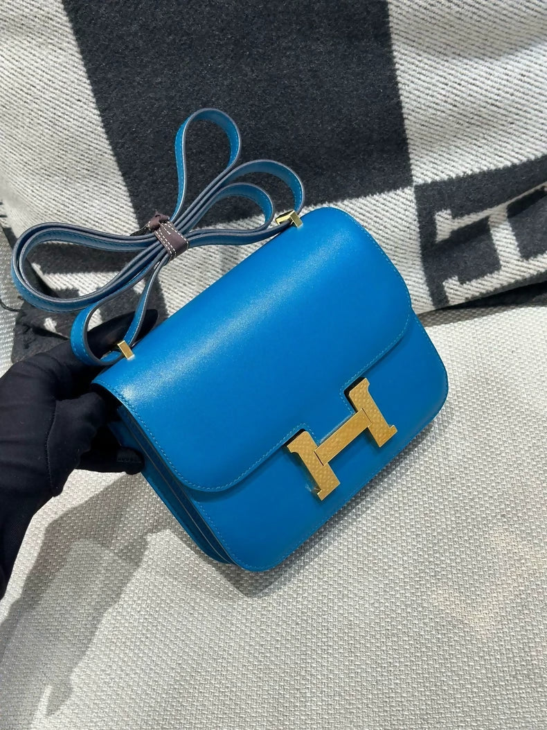Hermes Constance 19 7W Blue Izmir Blue Tadelakt Leather Gold Hardware