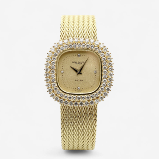 Patek Philippe Lady Watch 1985 Small 29 Women's Gold Watch 4494/002 Glitter Dial Original Diamond