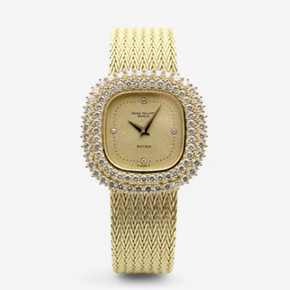 Patek Philippe Lady Watch 1985 Small 29 Women's Gold Watch 4494/002 Glitter Dial Original Diamond
