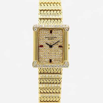 Patek Philippe Legreck 4633 Greek Goddess Original Diamond Full Pavé Vintage Women's Gold Watch 1980s