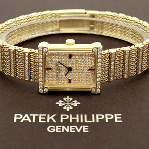 Patek Philippe Legreck 4633 Greek Goddess Original Diamond Full Pavé Vintage Women's Gold Watch 1980s