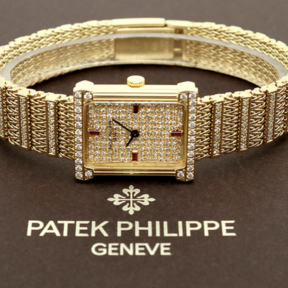 Patek Philippe Legreck 4633 Greek Goddess Original Diamond Full Pavé Vintage Women's Gold Watch 1980s