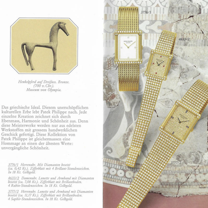 Patek Philippe Legreck 4633 Greek Goddess Original Diamond Full Pavé Vintage Women's Gold Watch 1980s
