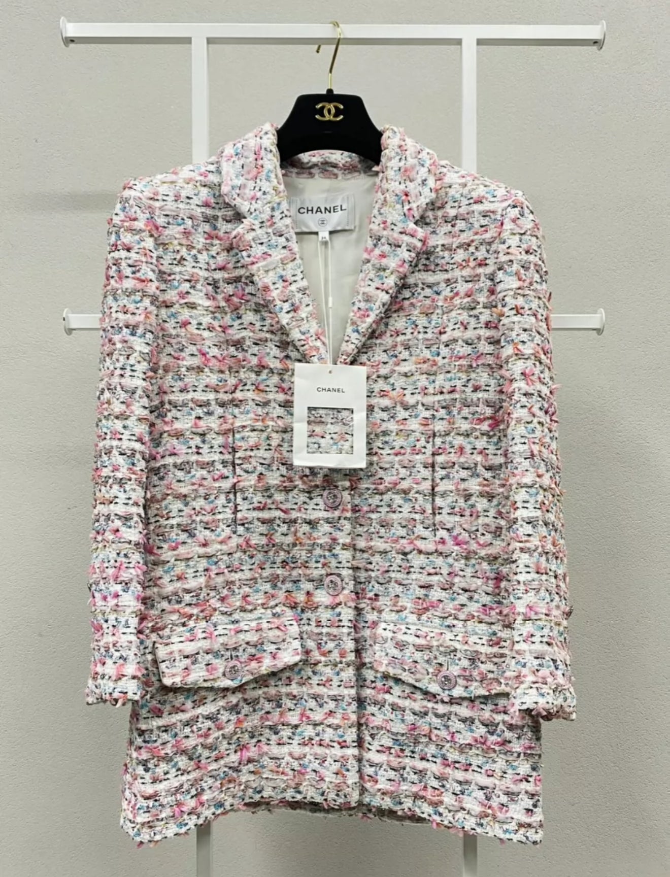 Chanel 23C Ecru/Multicolor Tweed Jacket