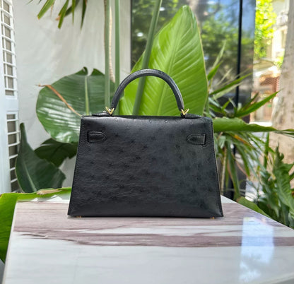 Hermès Mini Kelly Black Ostrich Gold Hardware