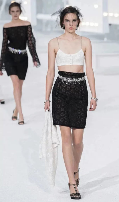Chanel 21s Black Daisy Lace Skirt