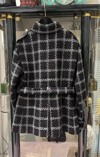 chanel 22k four pocket check tweed runway jacket size 34