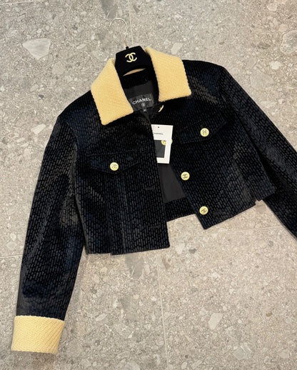 Chanel 22B Black & Yellow velvet jacket 40FR