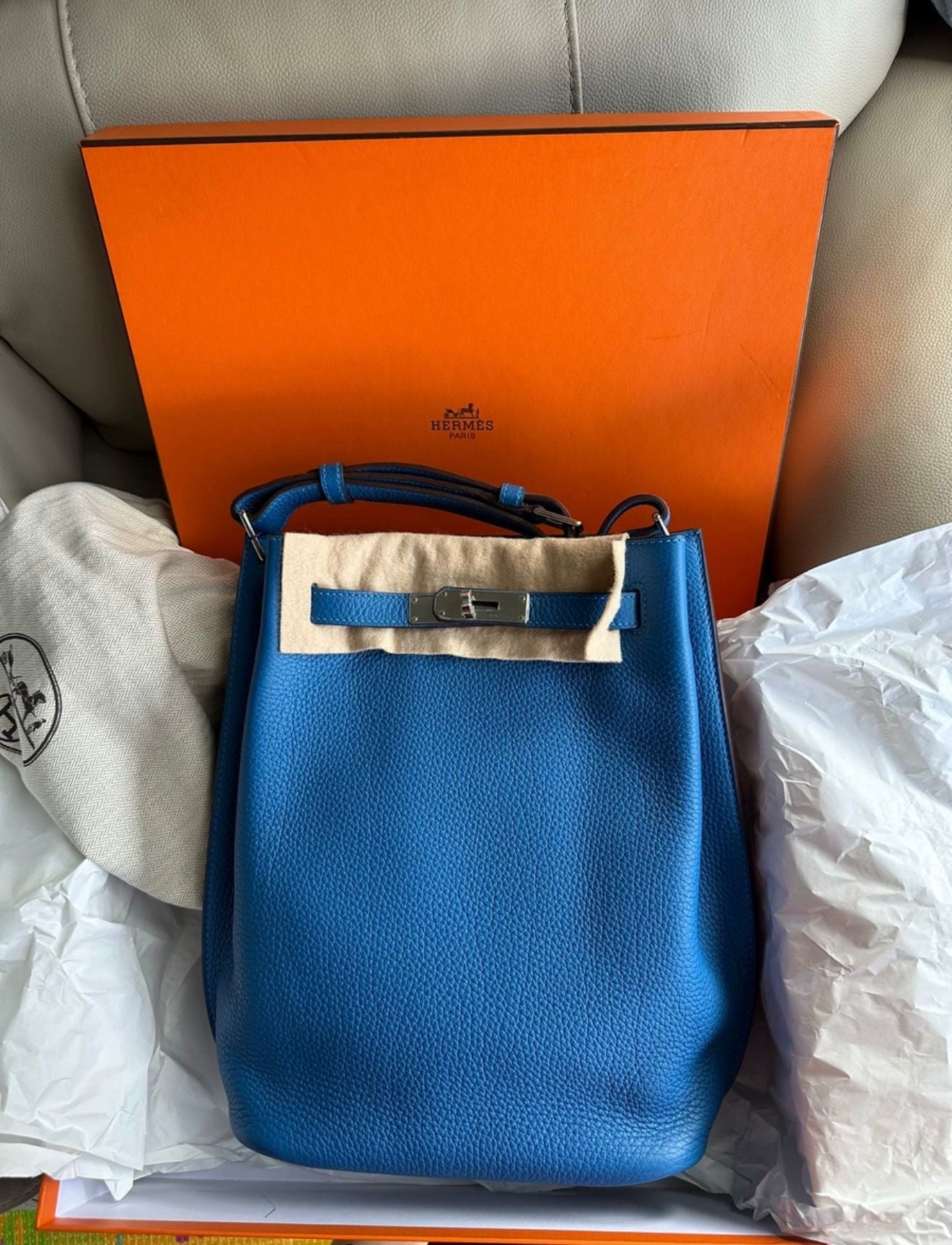 Hermes so Kelly 22 blue Togo leather palladium hardware