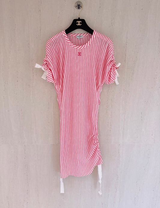 Chanel 19C Pink and White Striped Dress