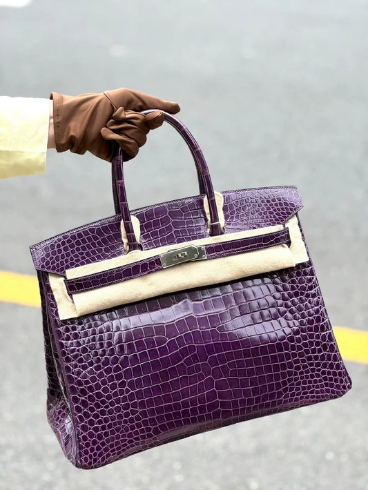 Hermes Birkin 35 purple crocodile leather palladium hardware