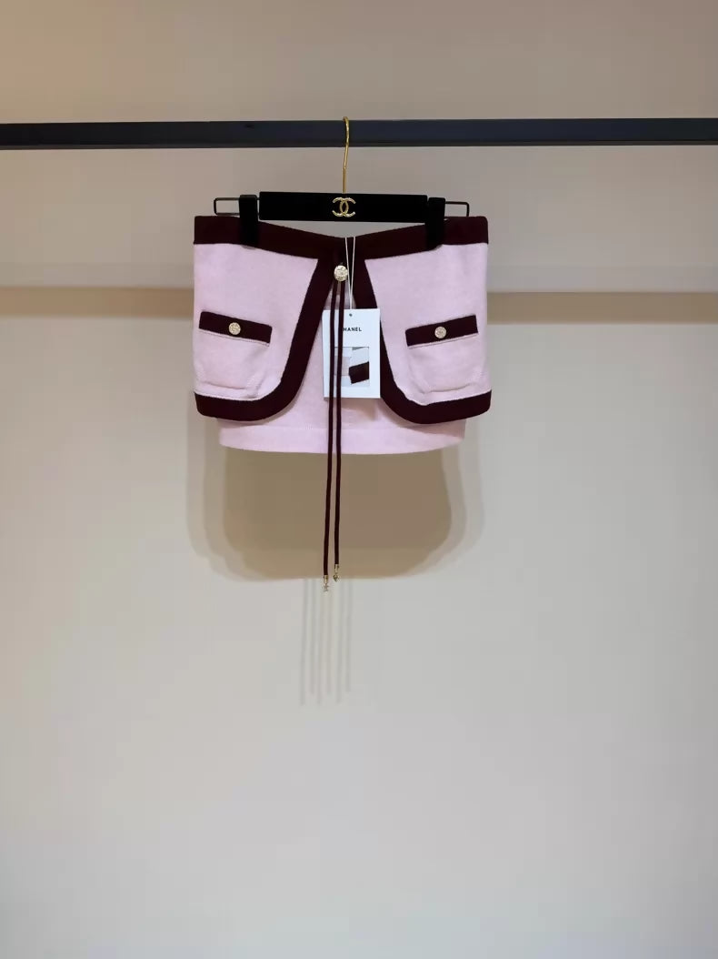 Chanel 25A Pink and Burgundy Cashmere Strapless Top