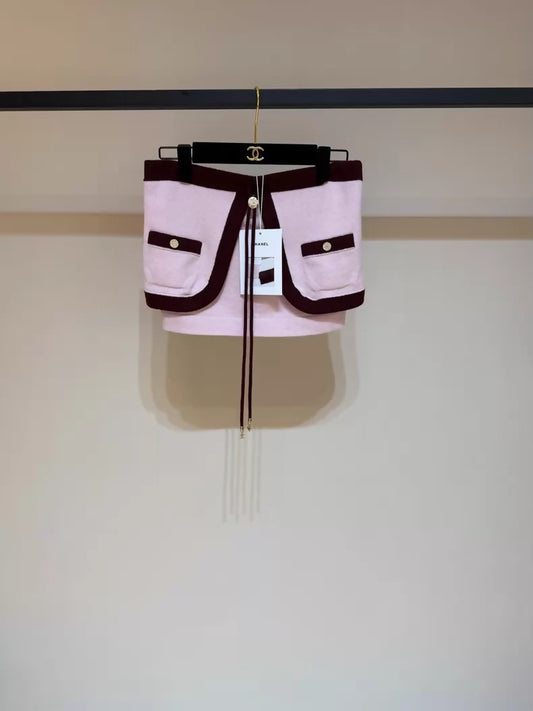 Chanel 25A Pink and Burgundy Cashmere Strapless Top